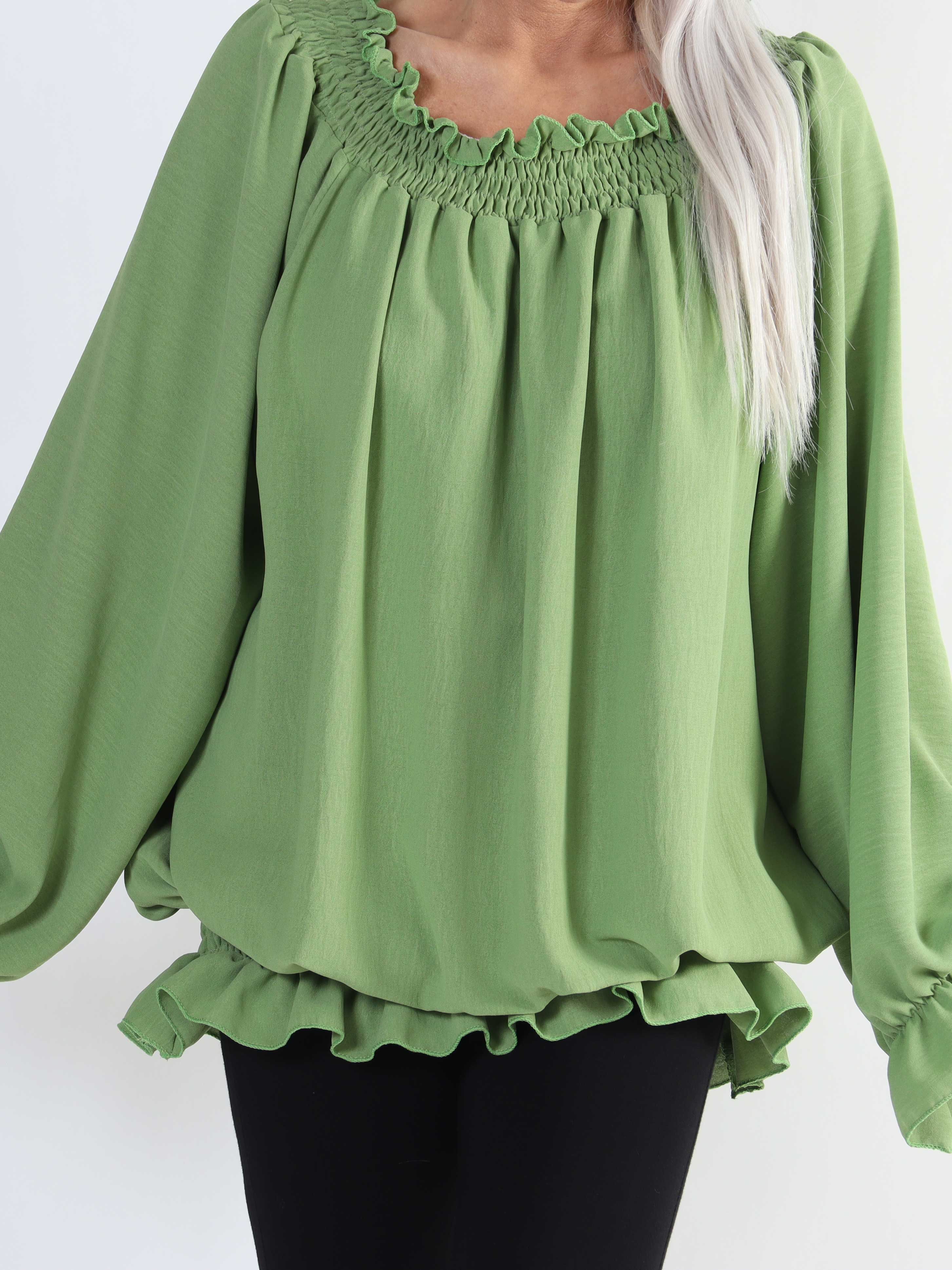 Monik - Ensfarvet plus size tunika med elastik- og flæsekanter